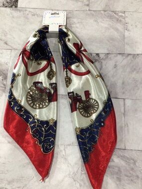 Red & Ivory Silk-Feel Carriage Print Women's Scarf